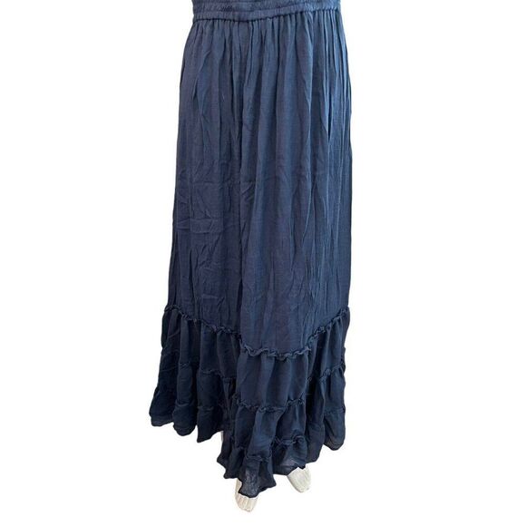 Miss Avenue Ladies S Navy Blue Maxi Dress Sleeveless Elastic Top Ruffled Boho - Picture 3 of 8